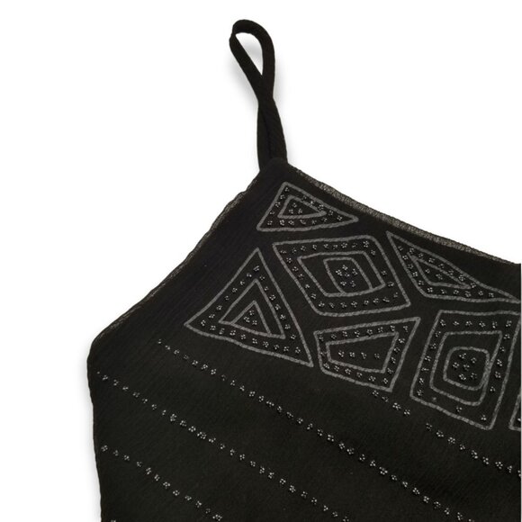 VTG 90s L Black Chiffon Top Beaded Sheer Back Whimsigoth Fairy Grunge Tie Side - Picture 3 of 7